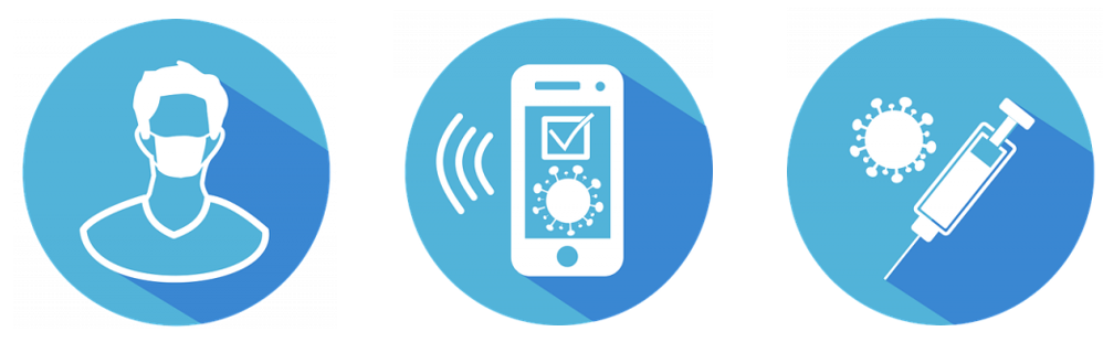 Mask, phone, vaccination icons